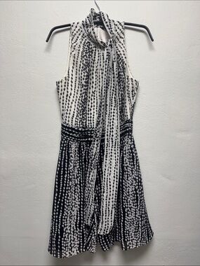 Armani Exchange Black & White Sleeveless Tie-Neck Midi Dress